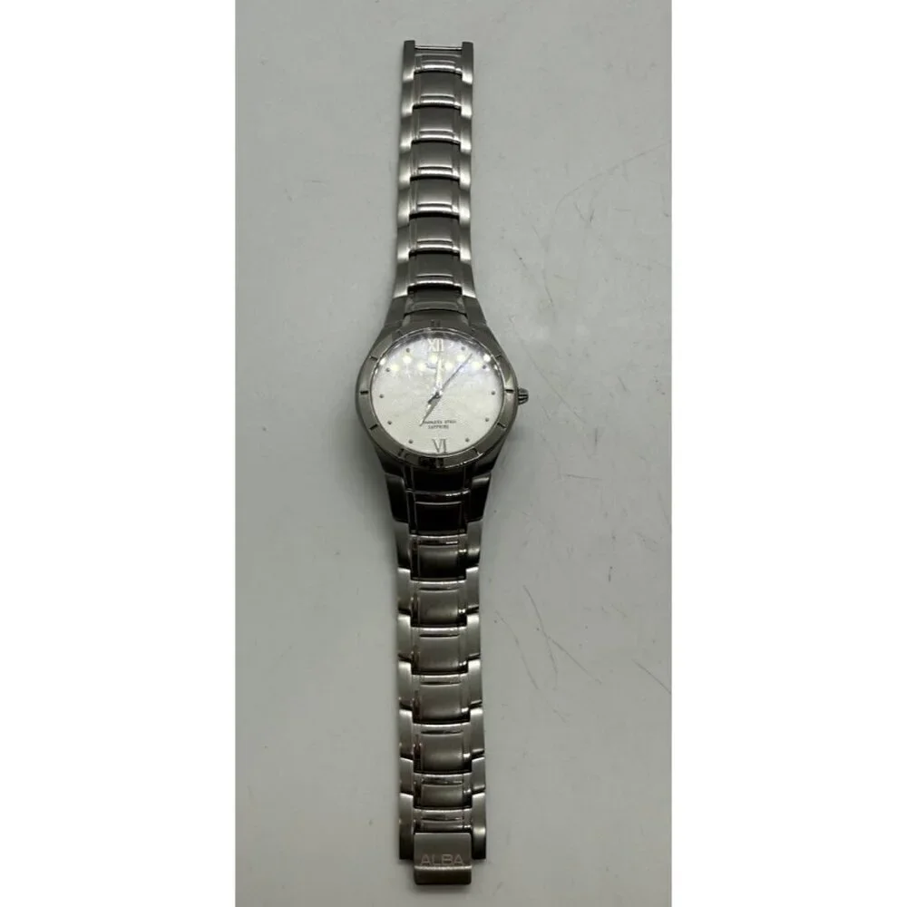 Alba Sapphire VX51-X426 Silver Tone Round Mens Watch Stainless Steel Band Roman